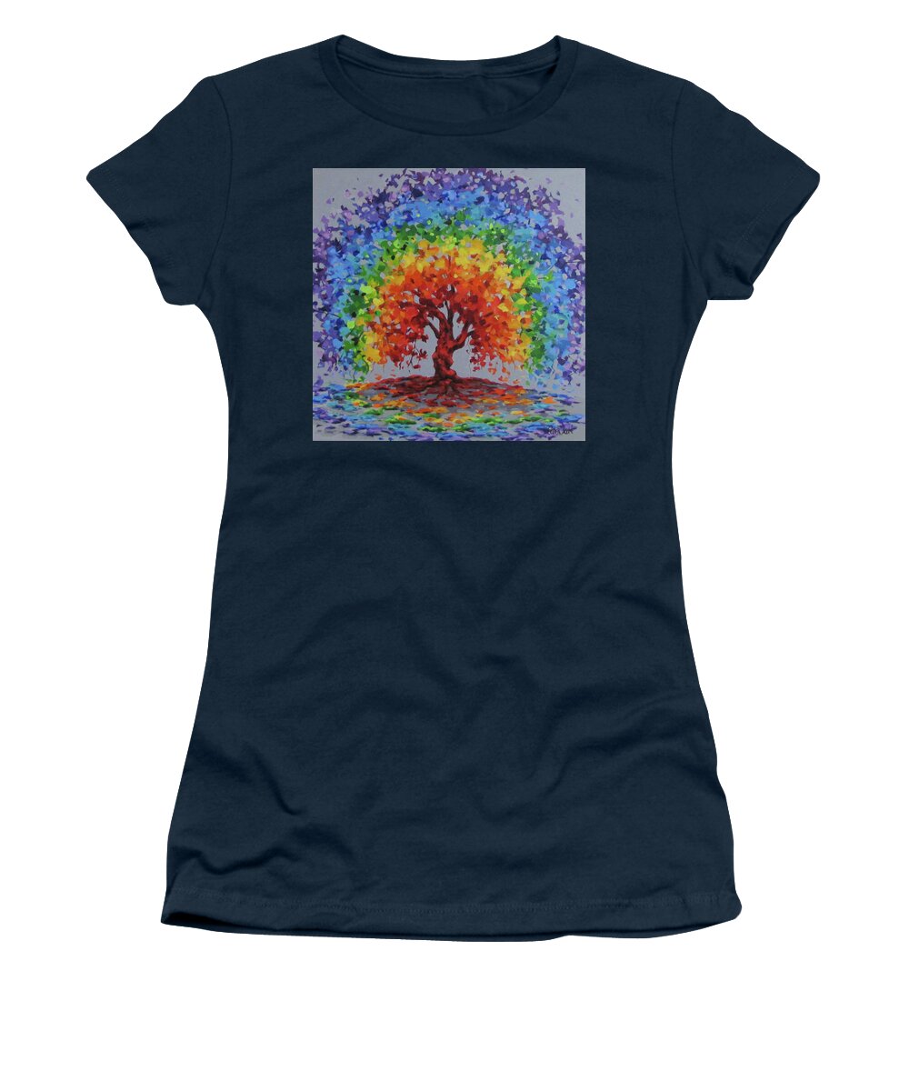 Rainbow Women's T-Shirt featuring the painting Rainbow Tree #1 by Karen Ilari
