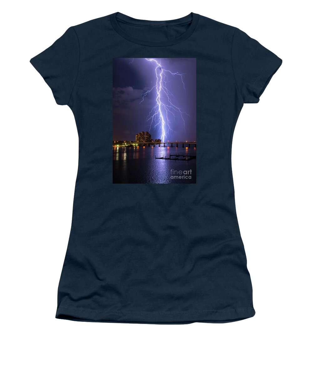 Lightning Women's T-Shirt featuring the photograph Raining Bolts 2 #1 by Quinn Sedam