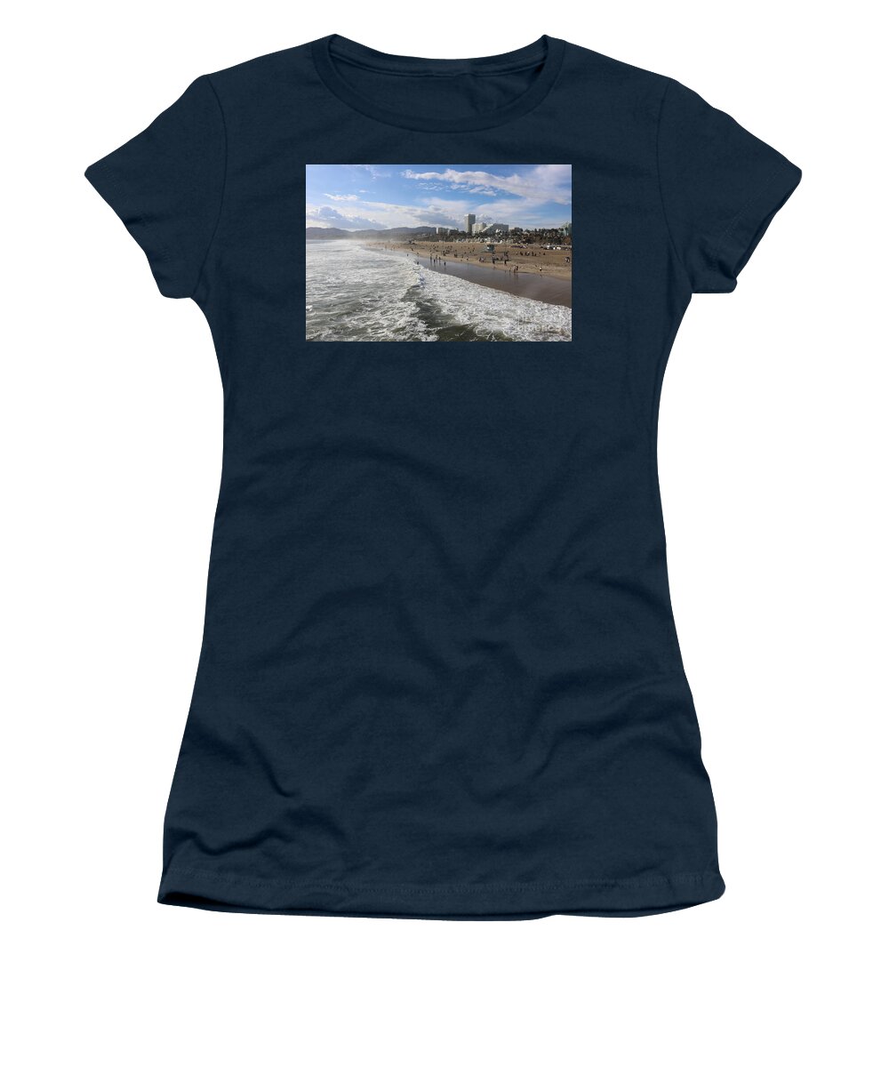 Beach Women's T-Shirt featuring the photograph Santa Monica Beach, Santa Monica, California #1 by John Shiron