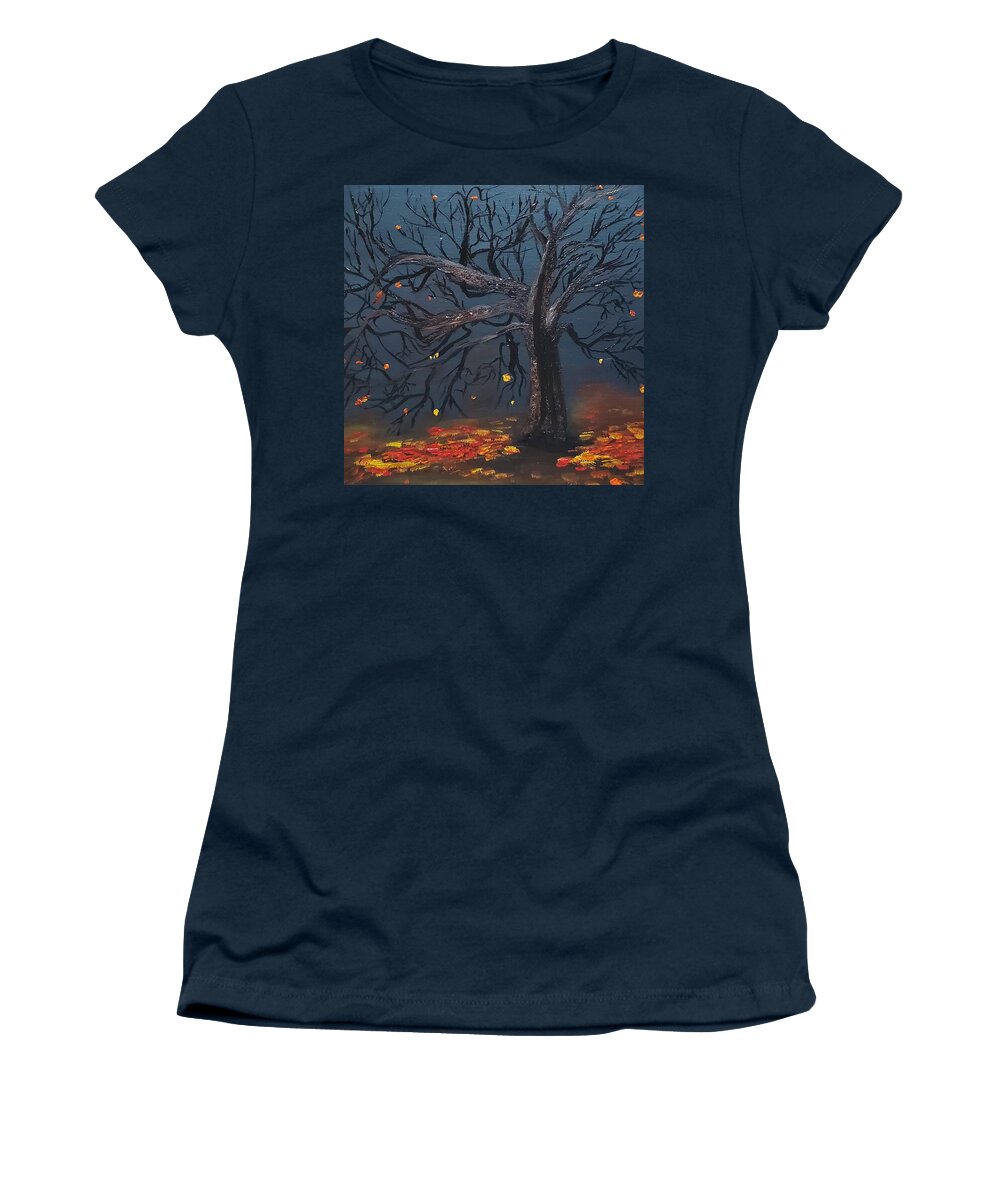 Tree Women's T-Shirt featuring the painting Spooky Tree #1 by Amy Kuenzie