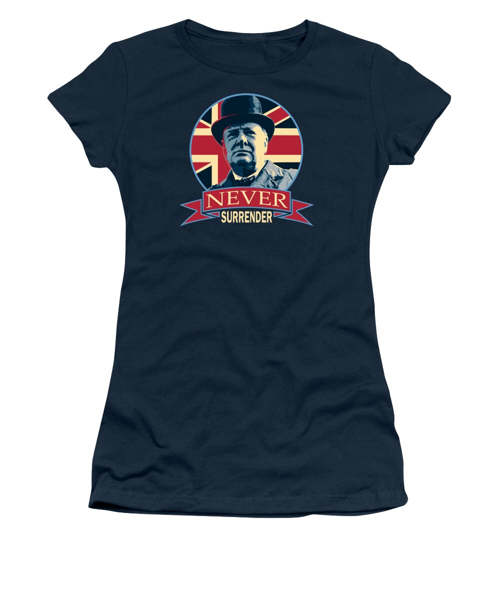 Winston Churchill Women's T-Shirt featuring the digital art Winston Churchill Never Surrender #1 by Megan Miller