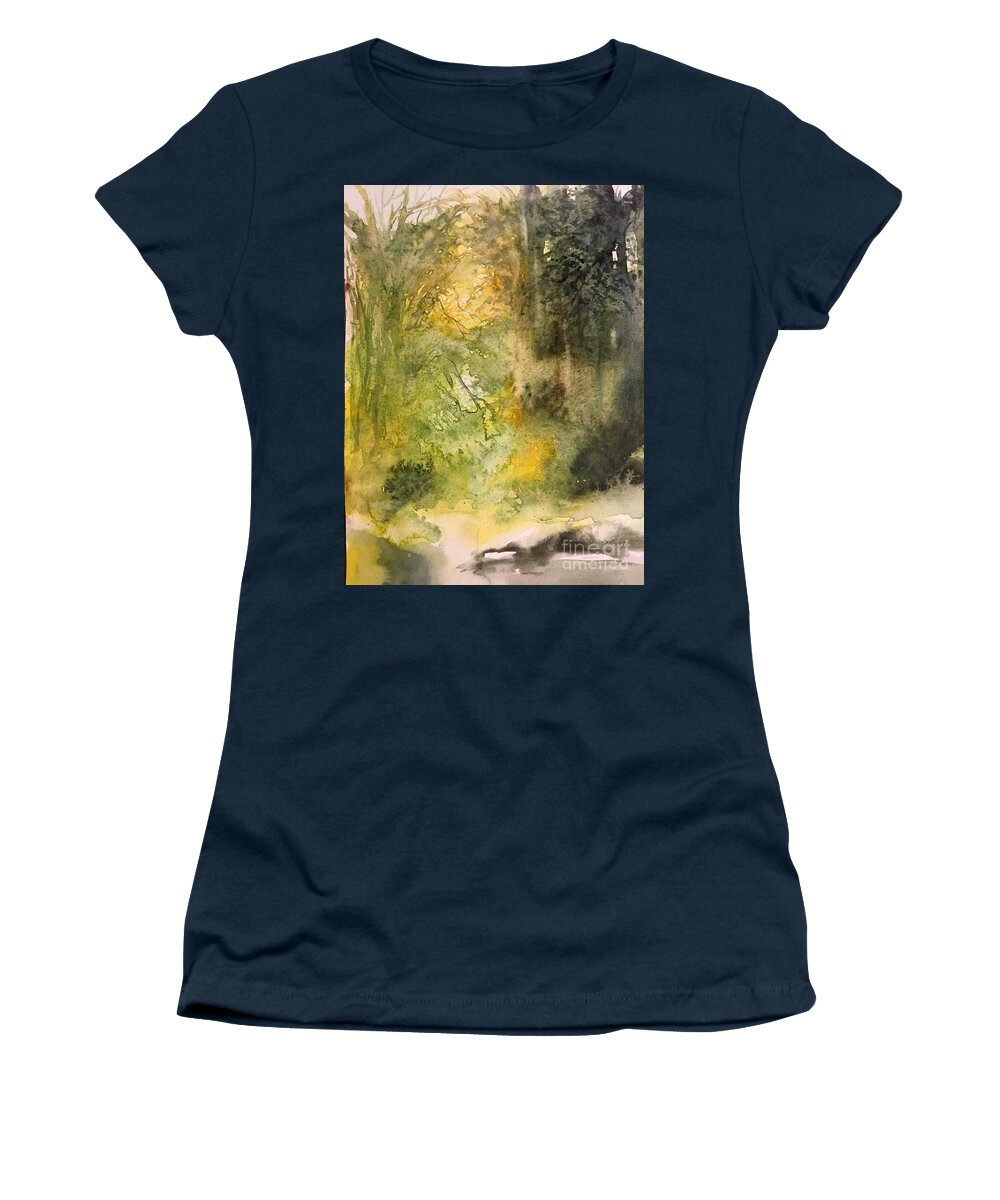 The Forest With River Women's T-Shirt featuring the painting 1052014 by Han in Huang wong