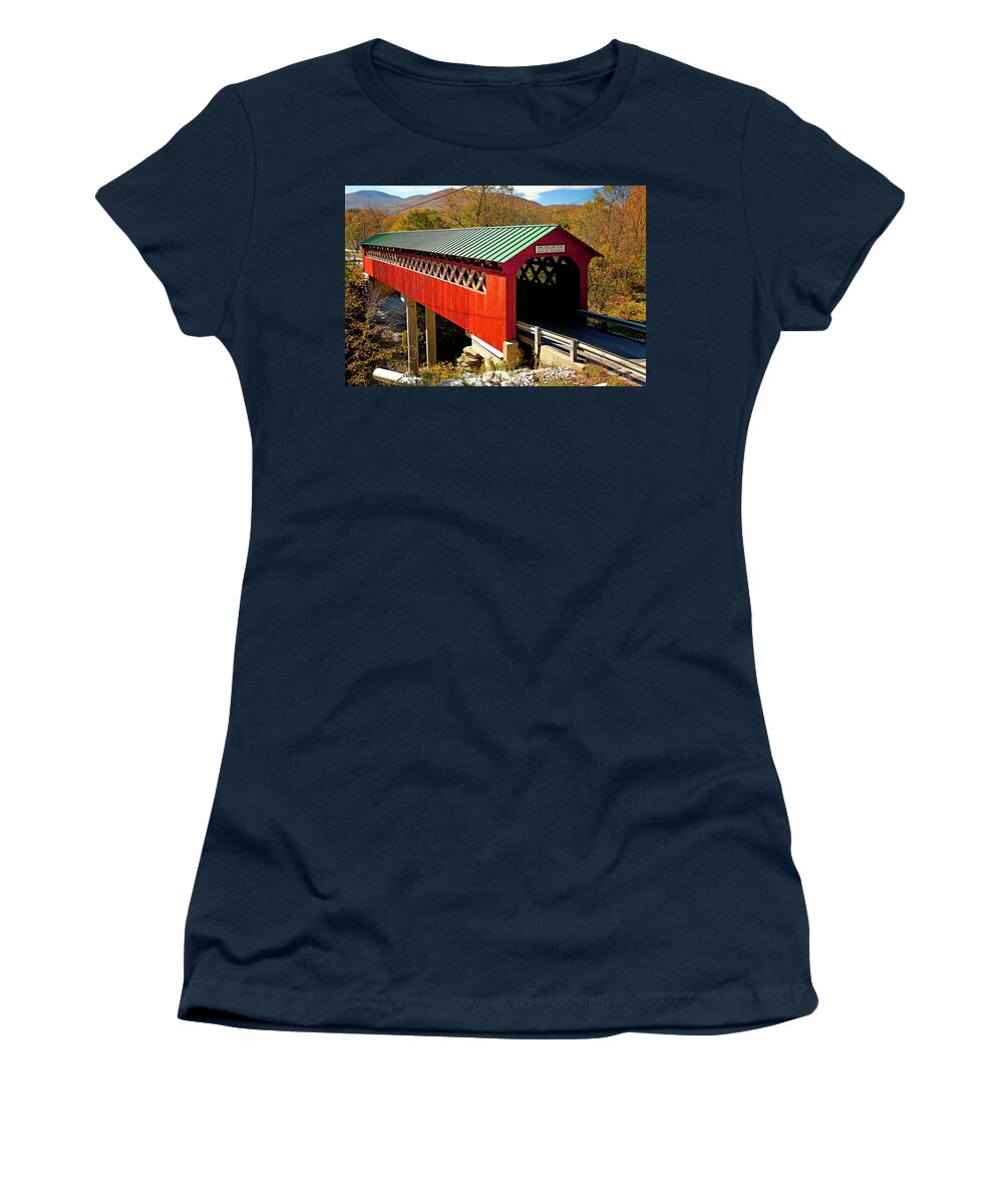 Estock Women's T-Shirt featuring the digital art Covered Bridge, Bennington, Vt #12 by Claudia Uripos
