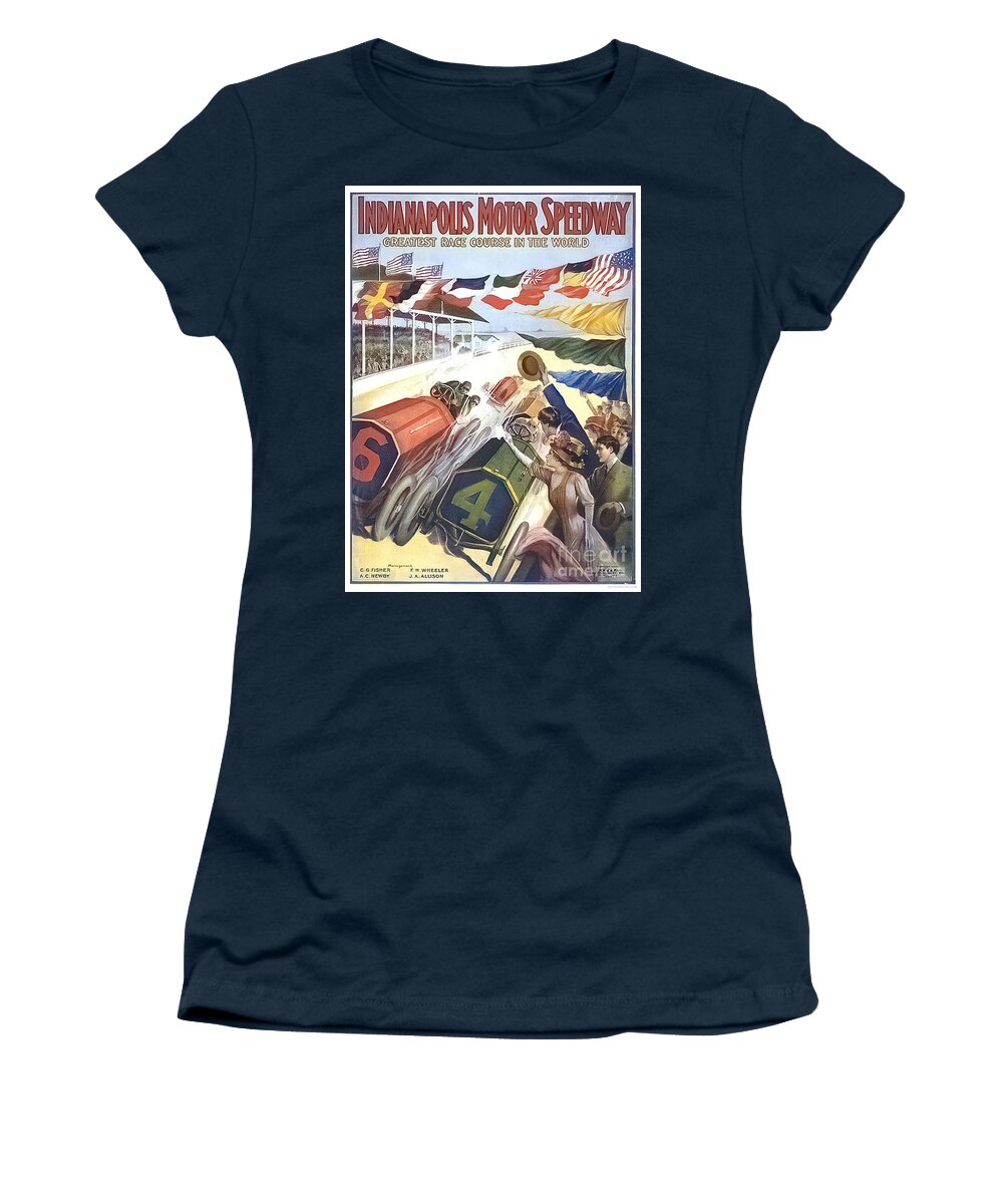 Vintage Women's T-Shirt featuring the mixed media 1918 Indianapolis Motor Speedway Racing Poster by Retrographs