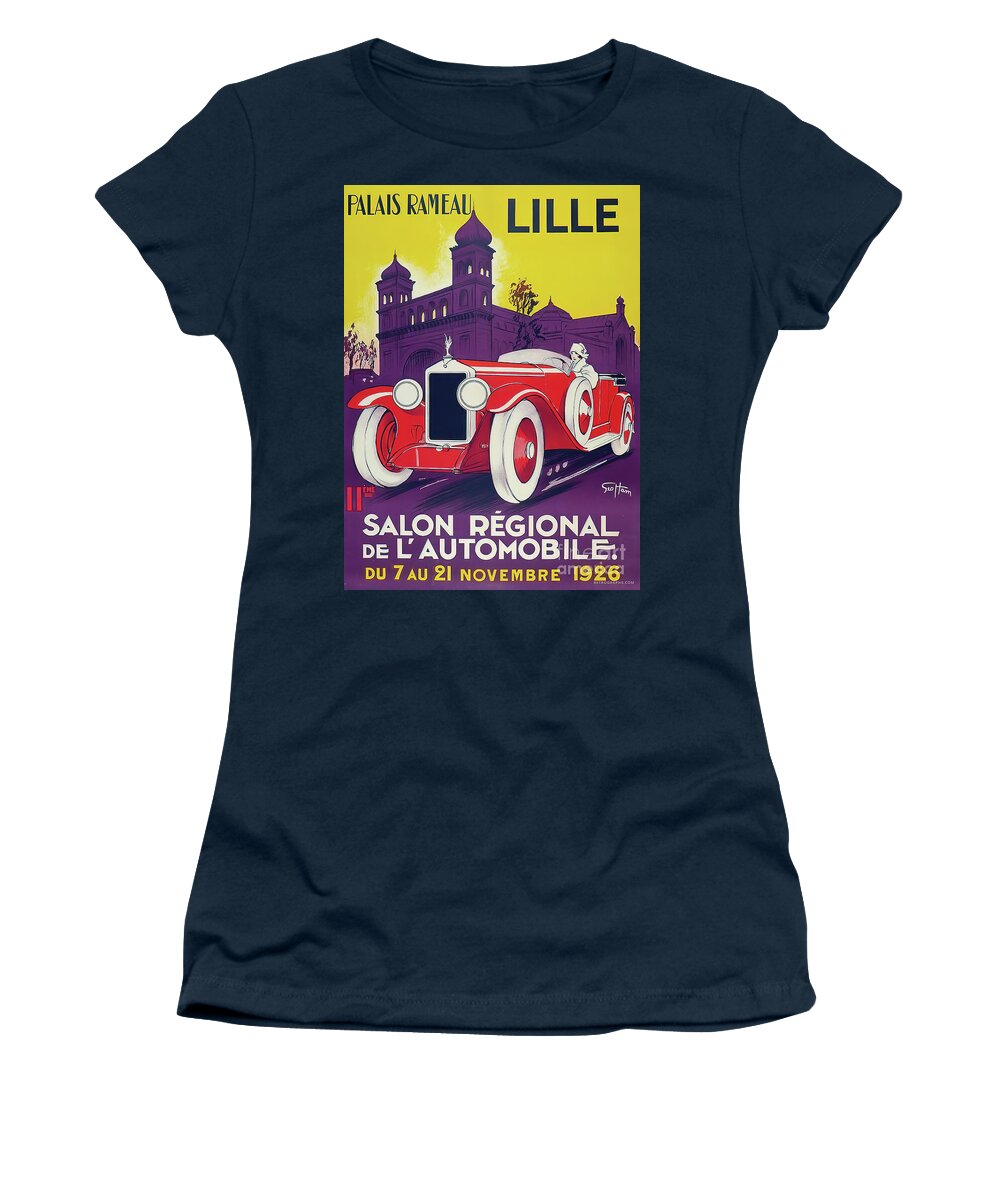 Vintage Women's T-Shirt featuring the mixed media 1926 Salon Regional De L'automobile Featuring Lille by Geo Ham