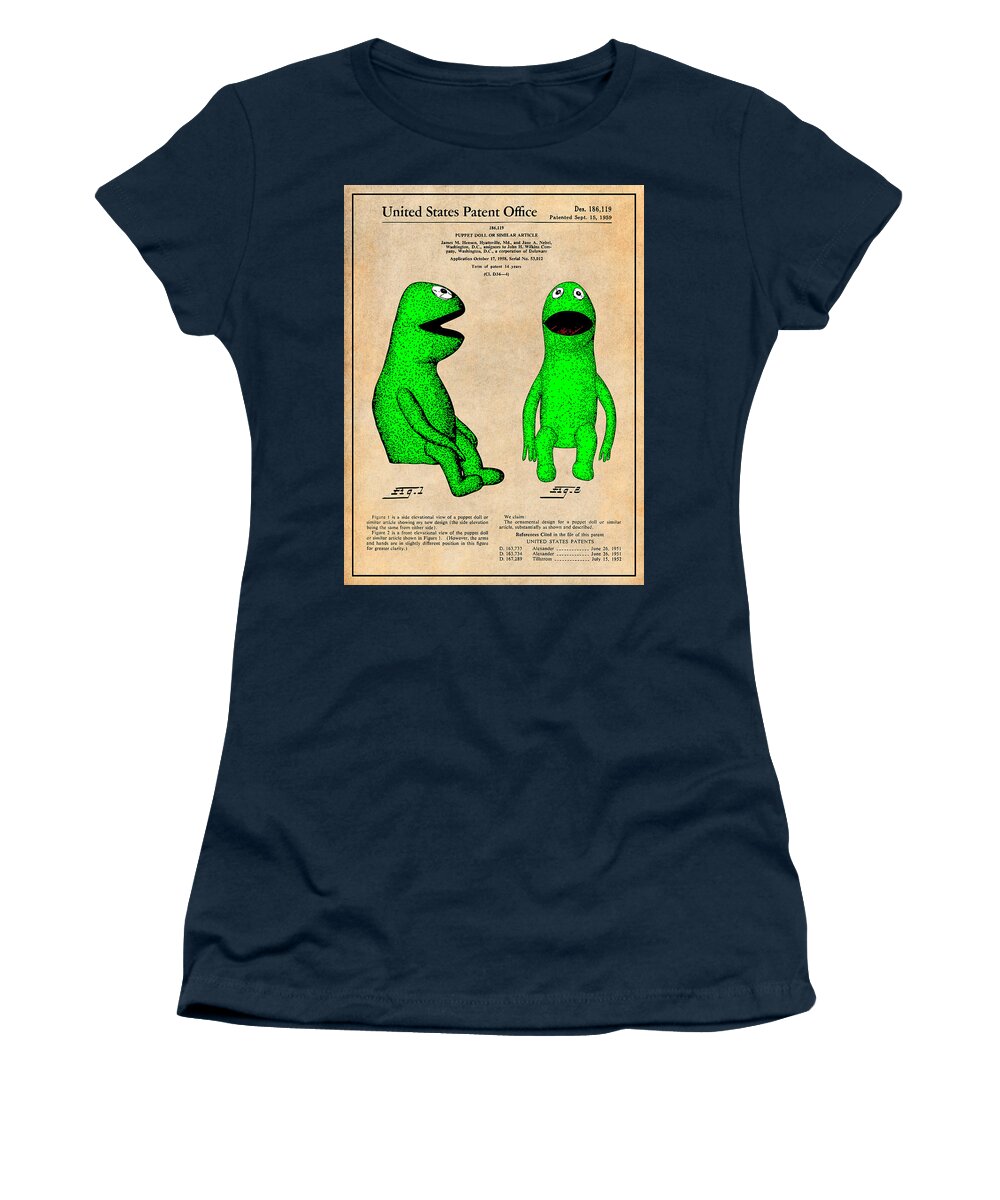 Nursery Wall Art Women's T-Shirt featuring the drawing 1959 Kermit The Frog Jim Henson Muppet Patent Print Antique Paper by Greg Edwards