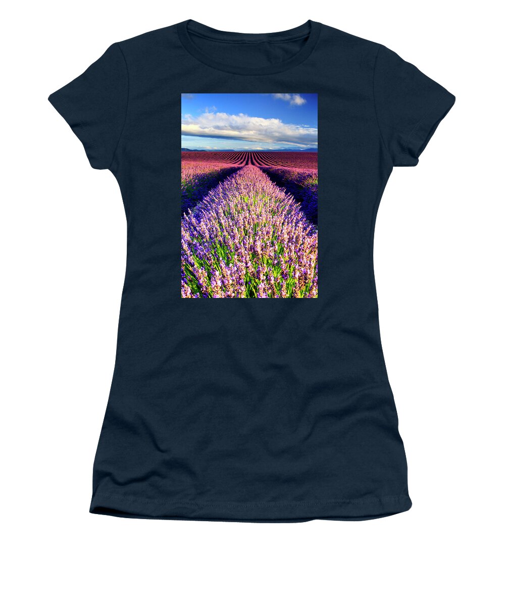Estock Women's T-Shirt featuring the digital art France, Provence-alpes-cote D'azur, Provence, Valensole, Lavender Field Near Valensole #2 by Maurizio Rellini