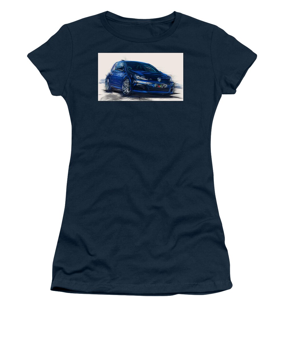 Volkswagen Women's T-Shirt featuring the digital art Volkswagen Golf R Draw #2 by CarsToon Concept