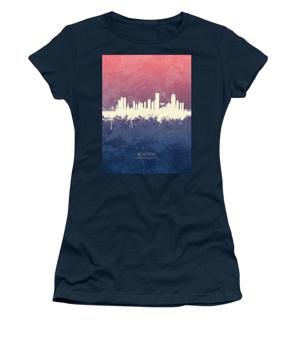 Boston Women's T-Shirt featuring the digital art Boston Massachusetts Skyline #33 by Michael Tompsett