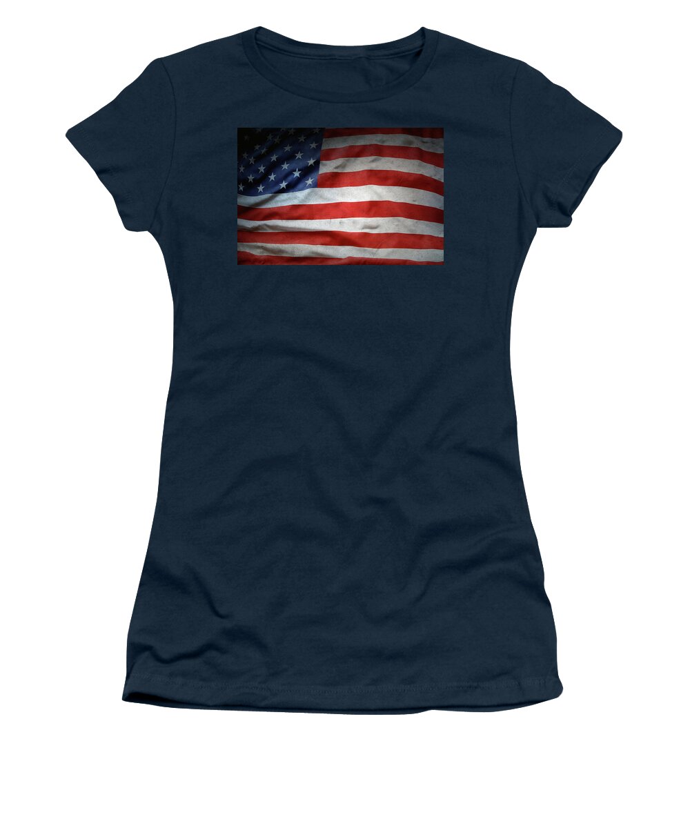 American Flag Women's T-Shirt featuring the photograph Grunge American flag #4 by Les Cunliffe