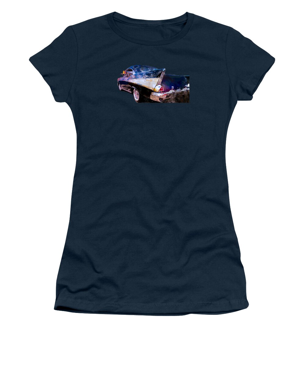 1957 Women's T-Shirt featuring the photograph 57 Belair DragOn DriveIn Date Night Saturday Night by Chas Sinklier
