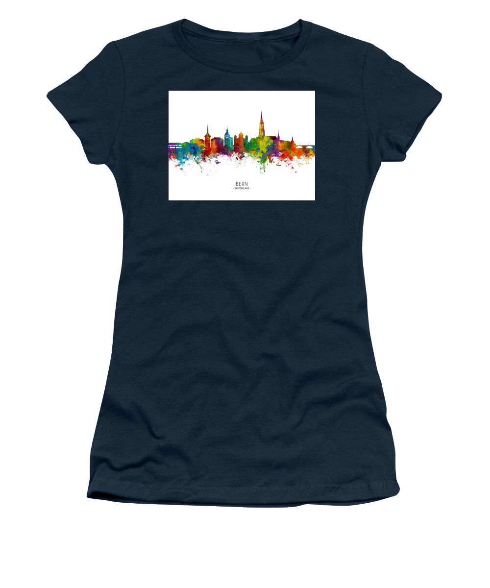 Bern Women's T-Shirt featuring the digital art Bern Switzerland Skyline #7 by Michael Tompsett