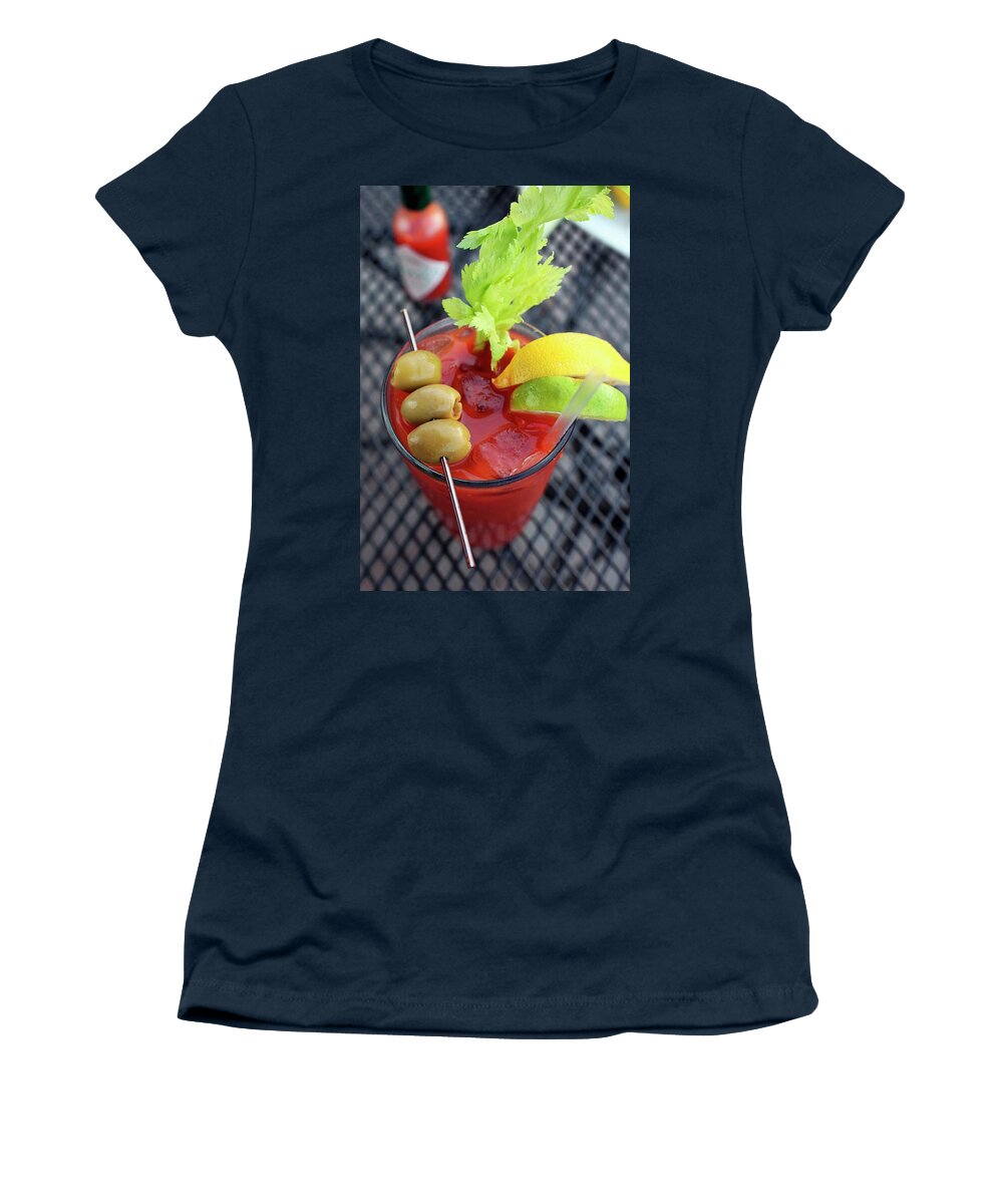 Ip_11240848 Women's T-Shirt featuring the photograph A Bloody Mary Cocktail From Above by Doug Schneider Photography