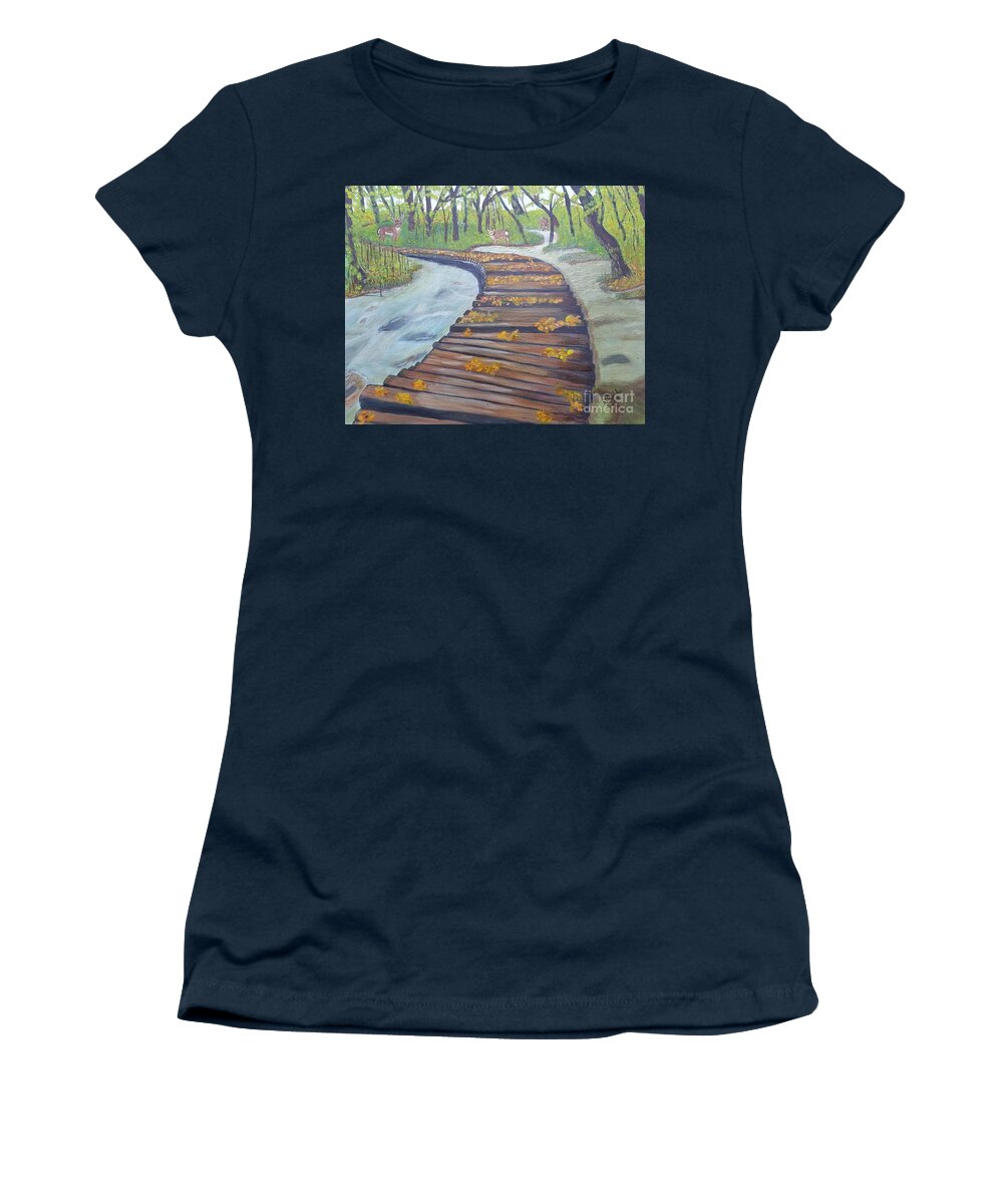 Bridge Women's T-Shirt featuring the painting Nature's Wonders by Elizabeth Mauldin