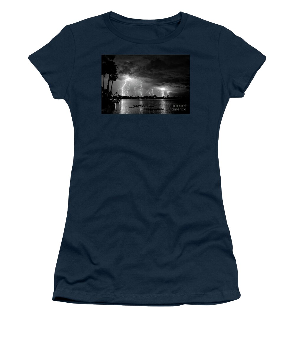Black And White Women's T-Shirt featuring the photograph A Magical Night B and W by Quinn Sedam
