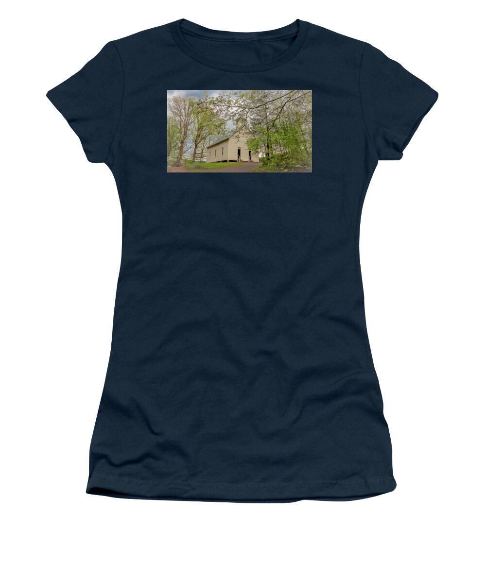 Cades Cove Women's T-Shirt featuring the photograph A Soft, Misty, Dogwood Kind of Morning by Marcy Wielfaert
