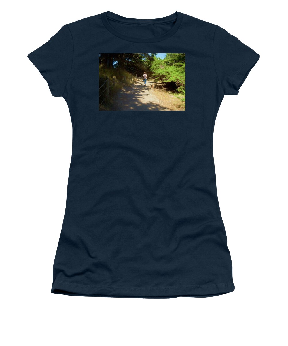 A Summer Hike At Lands End Trail Women's T-Shirt featuring the photograph A Summer Hike at Lands End Trail by Bonnie Follett