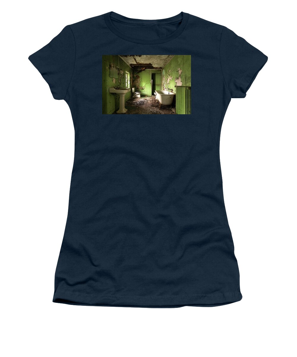 Urban Women's T-Shirt featuring the photograph Abandoned Green Bathroom by Roman Robroek