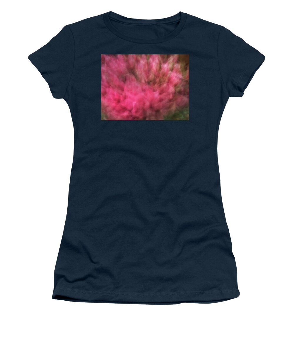 Abstract Women's T-Shirt featuring the photograph Abstract blurred floral like background of pinks and greens by Teri Virbickis