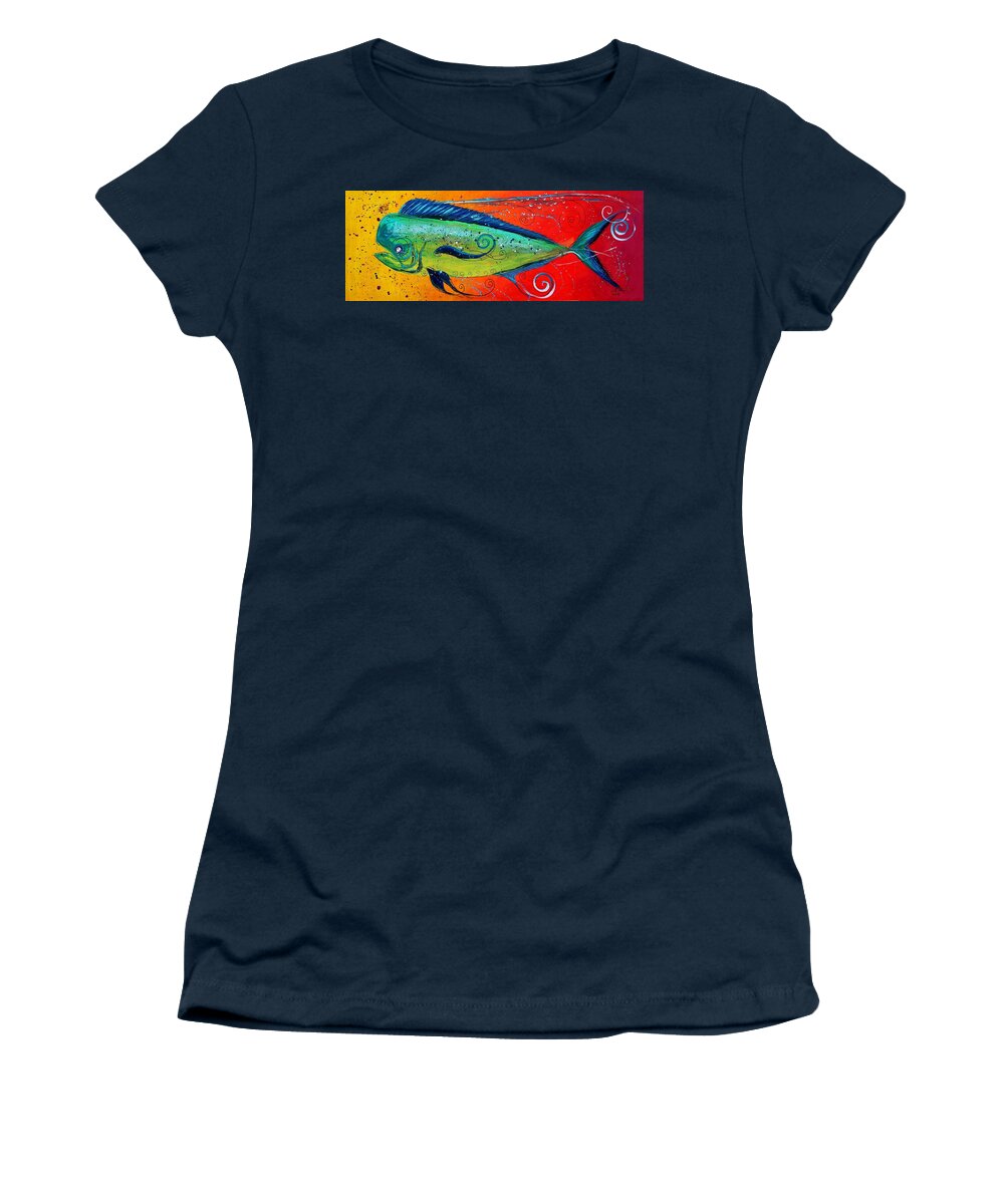 Fish Women's T-Shirt featuring the painting Abstract Mahi Mahi by J Vincent Scarpace