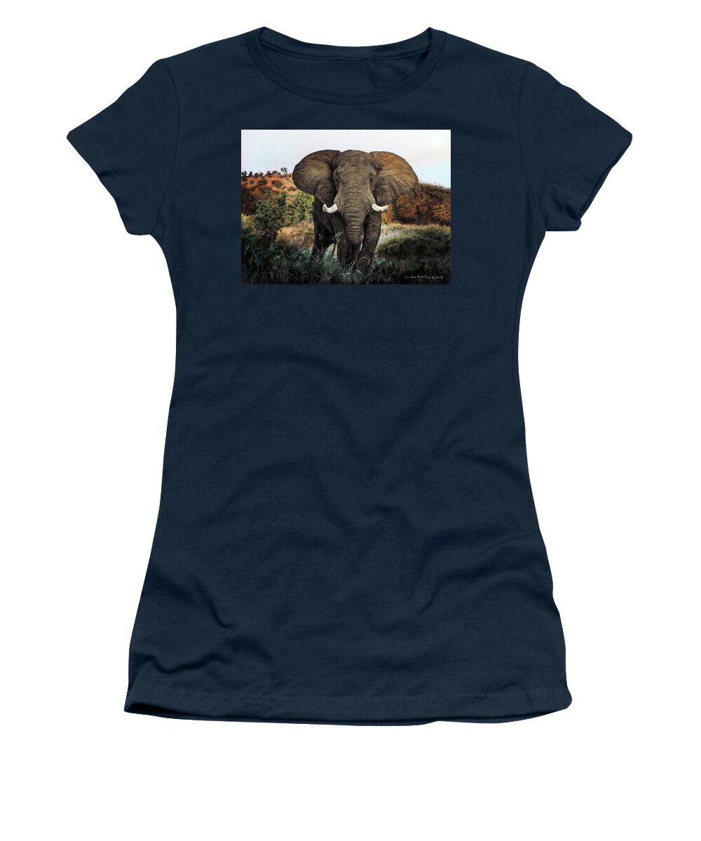 Elephant Women's T-Shirt featuring the painting African Elephant by Linda Becker