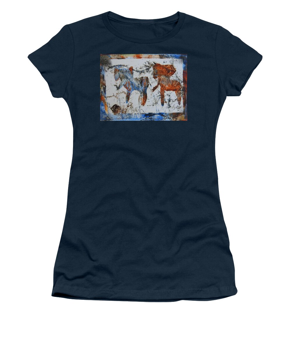 Ethnic Women's T-Shirt featuring the painting African Safari Elephants by Ilona Petzer