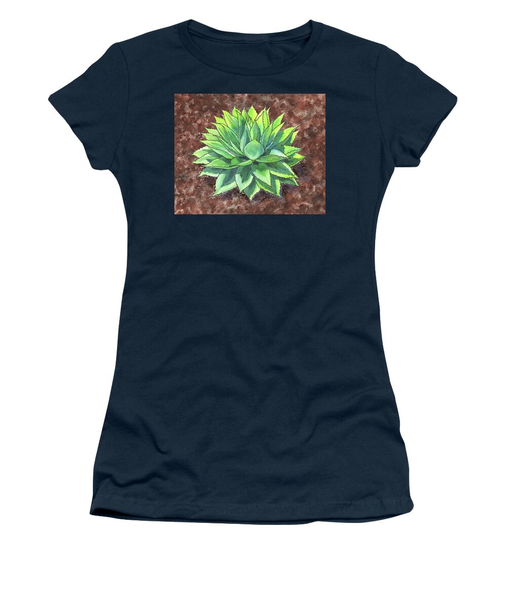 Succulent Women's T-Shirt featuring the painting Agave Ovatifolia Succulent Plant Garden Watercolor by Irina Sztukowski