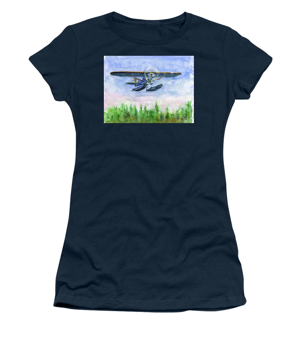 Float Plane Women's T-Shirt featuring the painting Alaska Float Plane by John D Benson