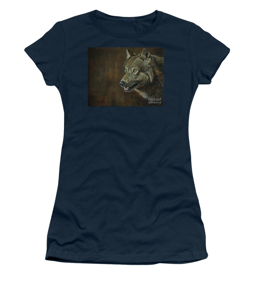 Wolf Women's T-Shirt featuring the painting Alpha Male ......The Gray Wolf by Bob Williams