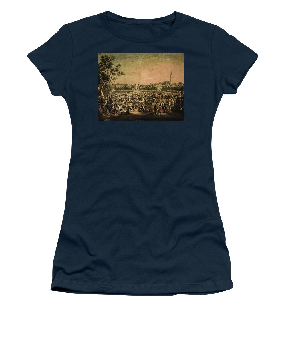 19th Century Women's T-Shirt featuring the painting Andres Cortes / 'The Seville Fair', Mid 19th century, Oil on canvas, 
Sevillian school, 0,84 x 1... by Andres Cortes -1812-1879-