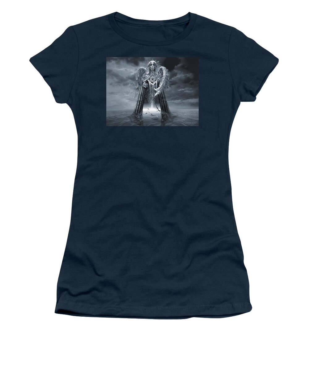 Angel Women's T-Shirt featuring the digital art Angels and Demons Spirit of Repentance and Hope BW by George Grie