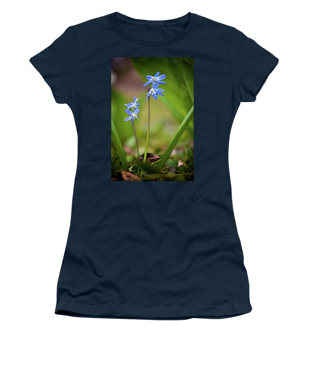 Tiny Blue Flowers Women's T-Shirt featuring the photograph Animated by Michelle Wermuth