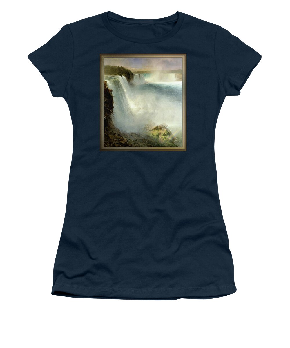 Anne Page Women's T-Shirt featuring the painting Niagara Falls, from the American Side by Frederic Edwin Church Old Masters Reproduction by Rolando Burbon