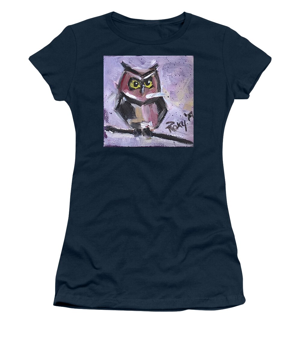 Owl Women's T-Shirt featuring the painting Annoyed Little Owl by Roxy Rich