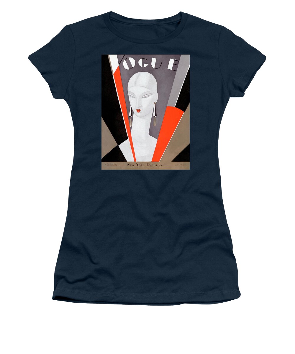 #new2022vogue Women's T-Shirt featuring the painting Art Deco Vintage Vogue Cover Of A Woman's Head by Eduardo Garcia Benito