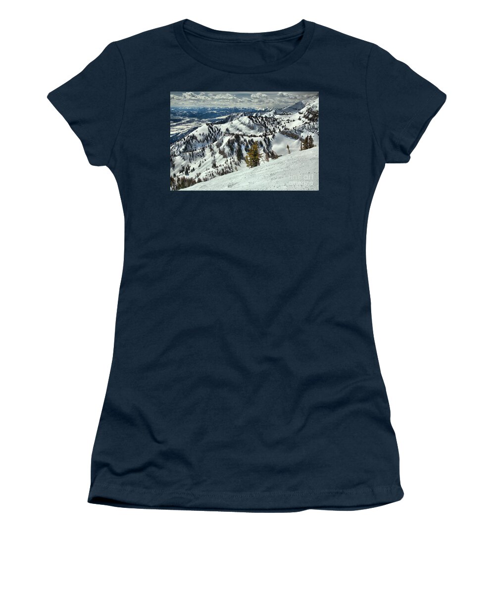 Rendezvous Bowl Women's T-Shirt featuring the photograph At The Jackson Hole Treeline by Adam Jewell