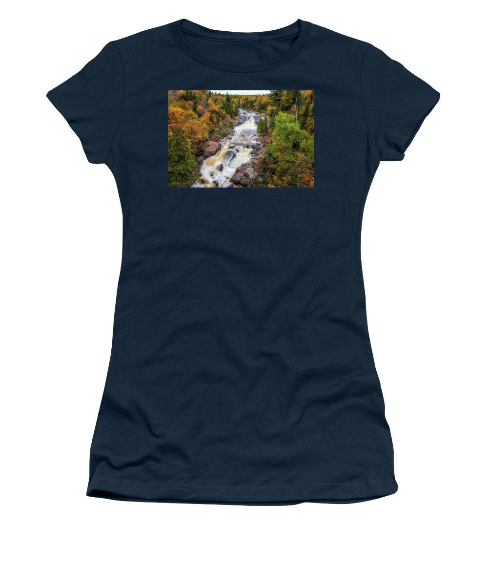 Waterfall Women's T-Shirt featuring the photograph Autumn at Beaver River Falls by Susan Rissi Tregoning