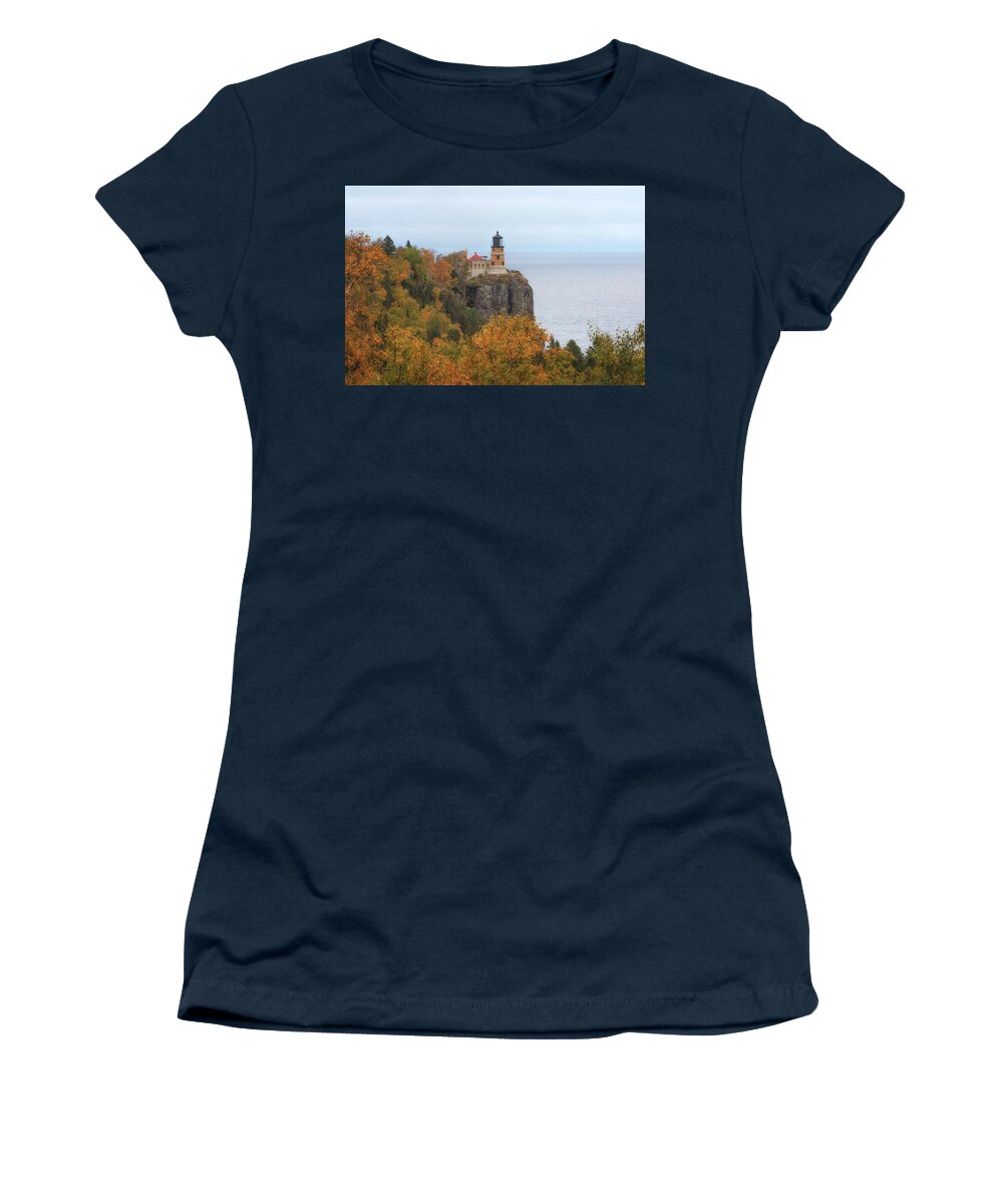 Lighthouse Women's T-Shirt featuring the photograph Autumn at Split Rock Lighthouse by Susan Rissi Tregoning