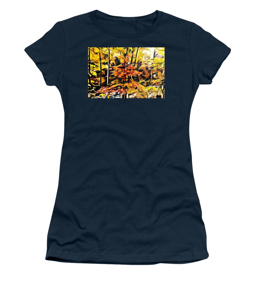 Fall Women's T-Shirt featuring the photograph Autumn Forest Leaves Abstract by Debra and Dave Vanderlaan