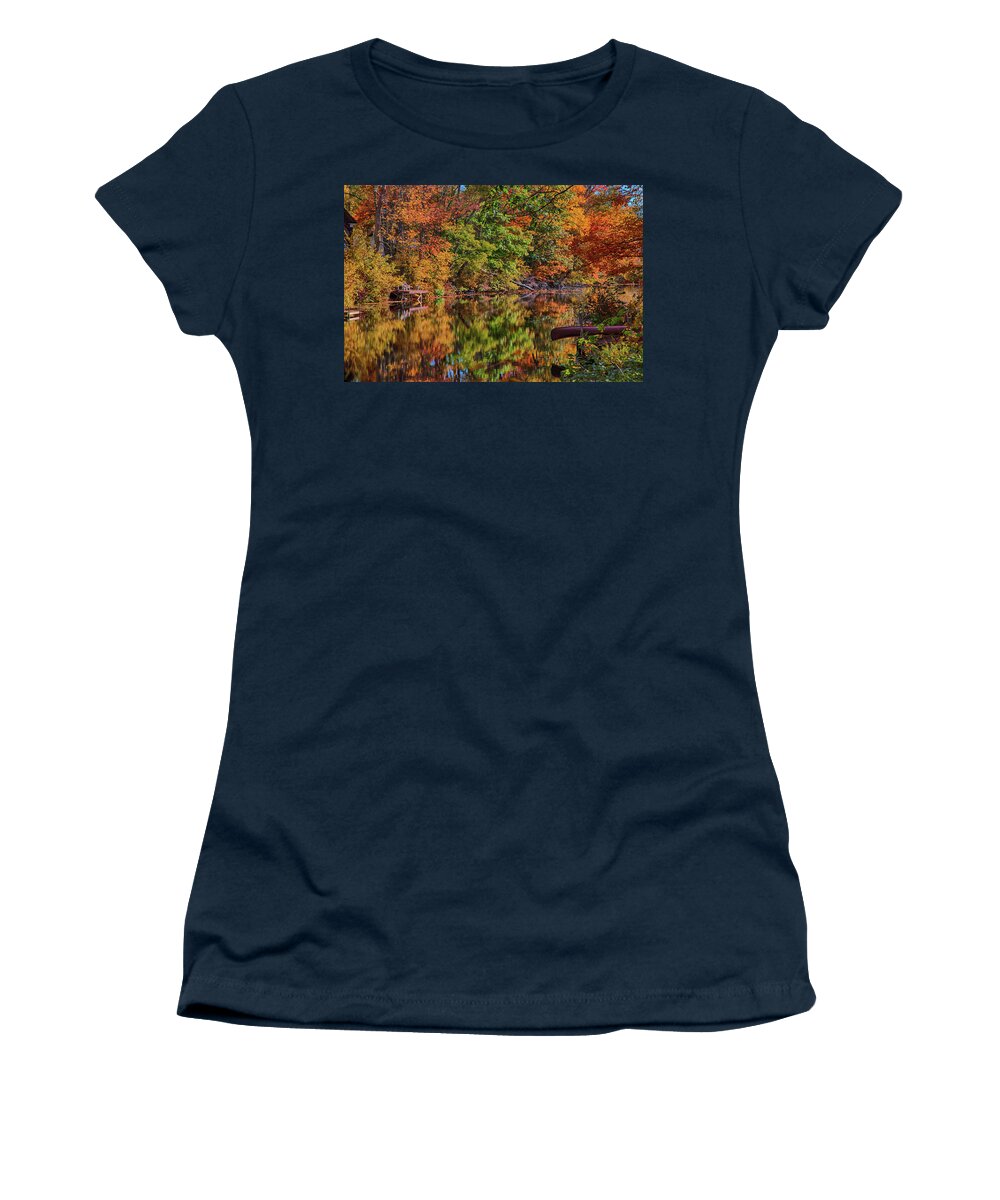 Chocorua New Hampshire Women's T-Shirt featuring the photograph Autumn reflections on the Chocorua River by Jeff Folger