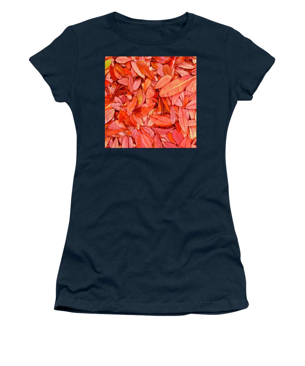 Leaves Women's T-Shirt featuring the photograph Autumn's Earth Blanket by Debra Grace Addison