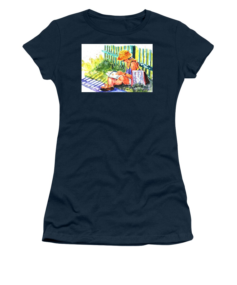 Woman Women's T-Shirt featuring the painting Avid reader #2 by Betty M M Wong