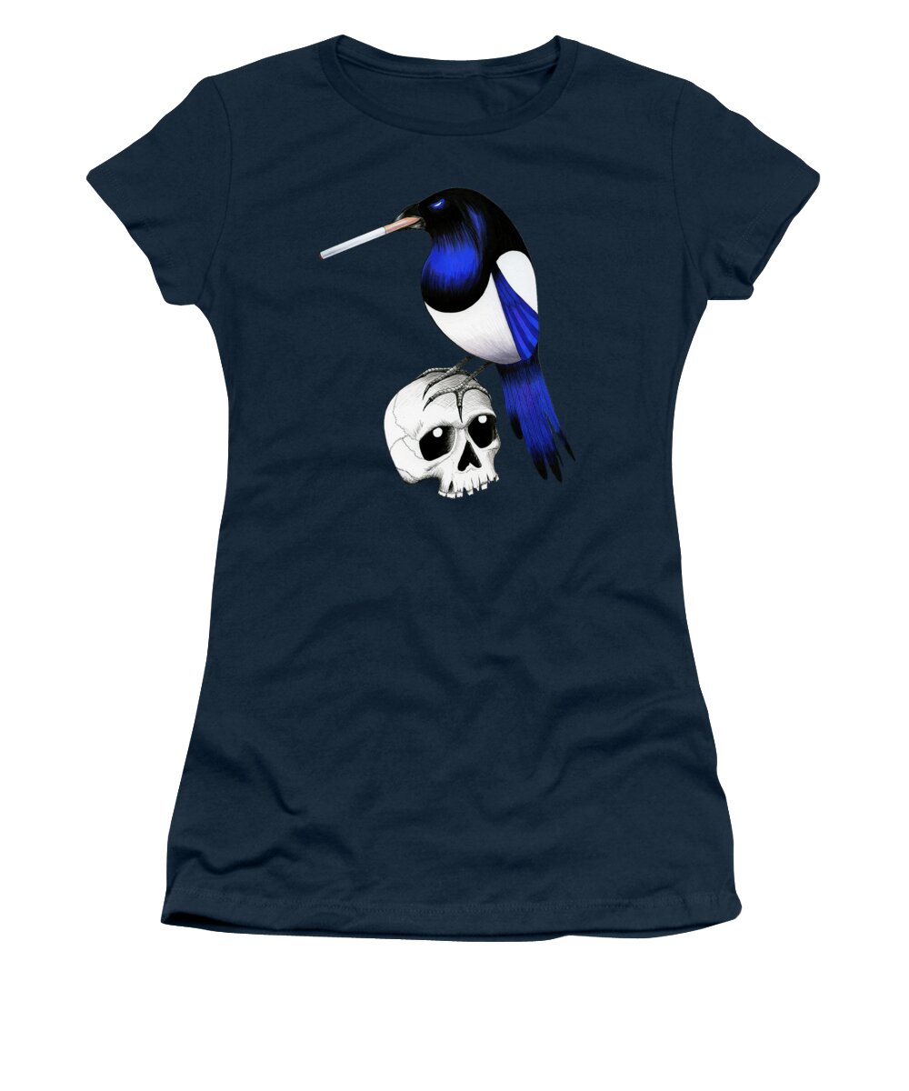 Magpie Women's T-Shirt featuring the drawing Badass Magpie by Shawna Rowe
