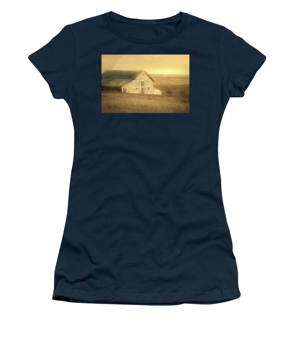 Abandoned Women's T-Shirt featuring the photograph Barn in Golden Light by Debra Boucher