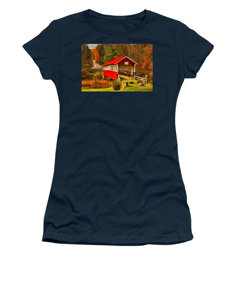 Barronvale Women's T-Shirt featuring the photograph Barronvale Bridge In The Fall by Adam Jewell