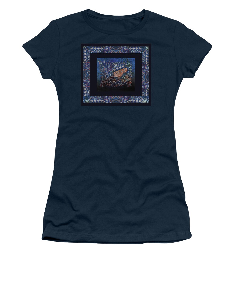 Bass Guitar Women's T-Shirt featuring the painting Bass Guitar Bordered by Sue Duda