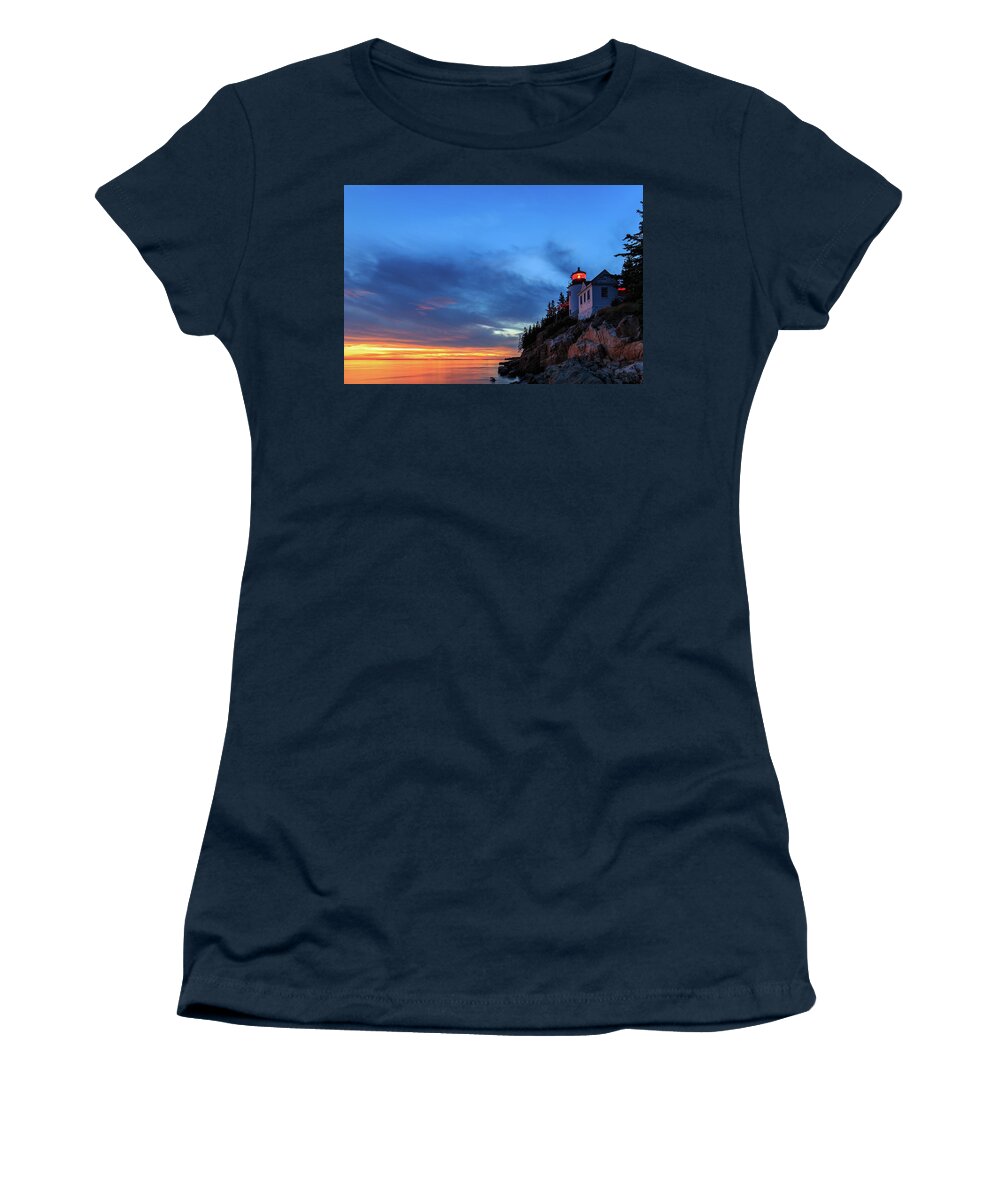 Maine Women's T-Shirt featuring the photograph Bass Harbor Head Lighthouse After Sunset by Stefan Mazzola