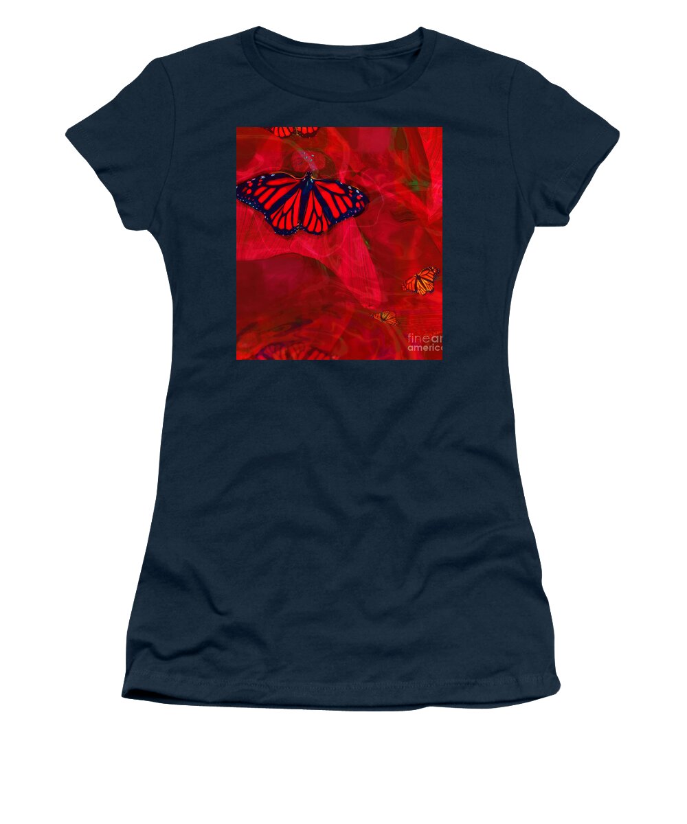 Square Women's T-Shirt featuring the mixed media Strong and Fragile in Red by Zsanan Studio