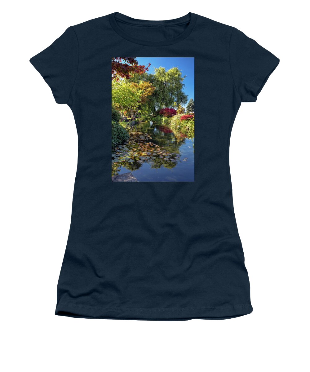 Alex Lyubar Women's T-Shirt featuring the photograph Beautiful autumn day in the park by Alex Lyubar