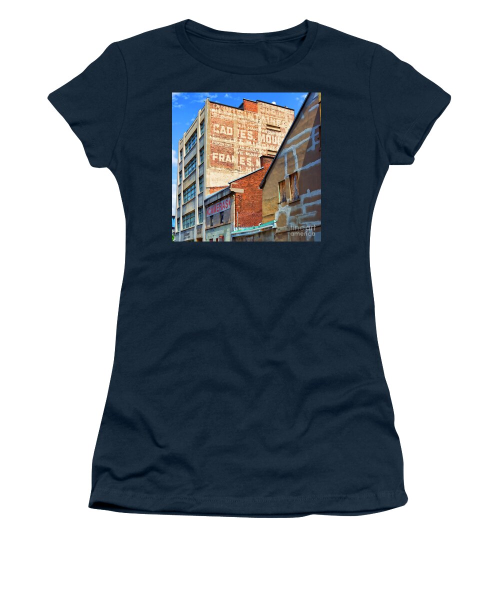 Square Women's T-Shirt featuring the photograph Bilingual Ghost Sign by Lenore Locken